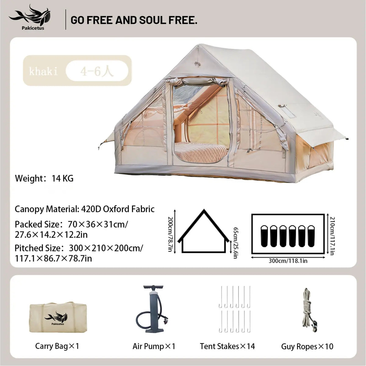 Pakicetus Inflatable Camping Tent Waterproof Portable Family Shelter