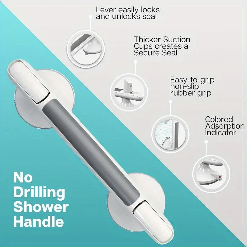 Shower Handles Two Pack, 12-Inch Suction Grab Bar for Bathtubs, Showers and Toilet, Strong Hold Suction Cup Handle, Safety Bar for Seniors, Elderly, Handicap, Bathroom Safety Grip No Drilling