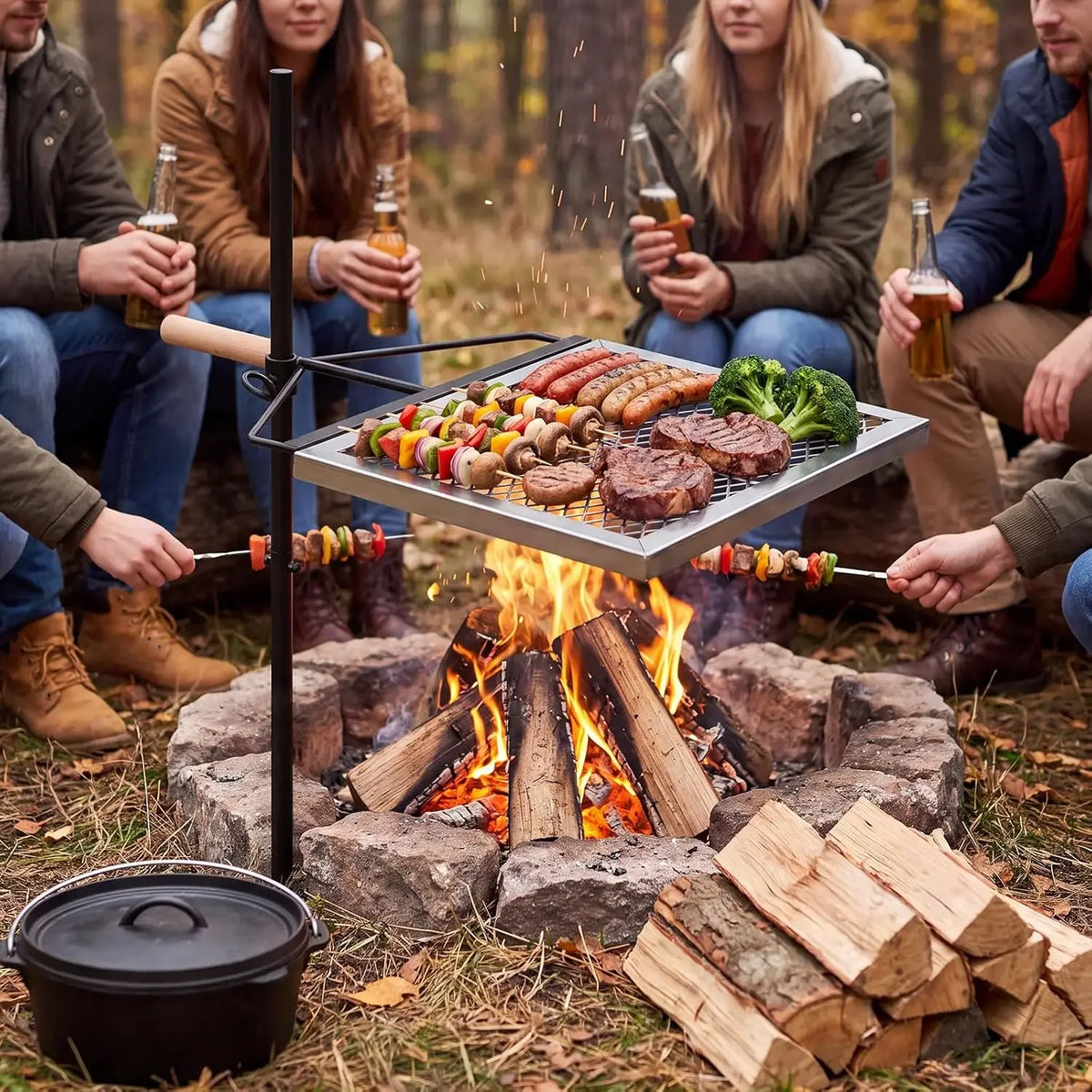 Tacleekii Swivel Campfire Grill With Adjustable Diamond Mesh Grate