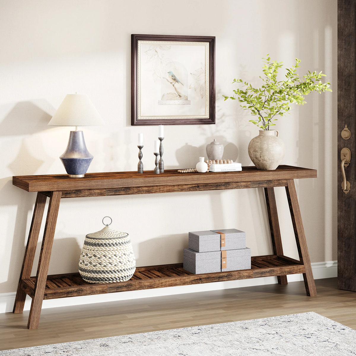 Tribesigns Farmhouse Console Entryway Table: 70.9 Inches All Wood Console Table for Entrance, 2 Tiers Narrow Long Behind Couch S