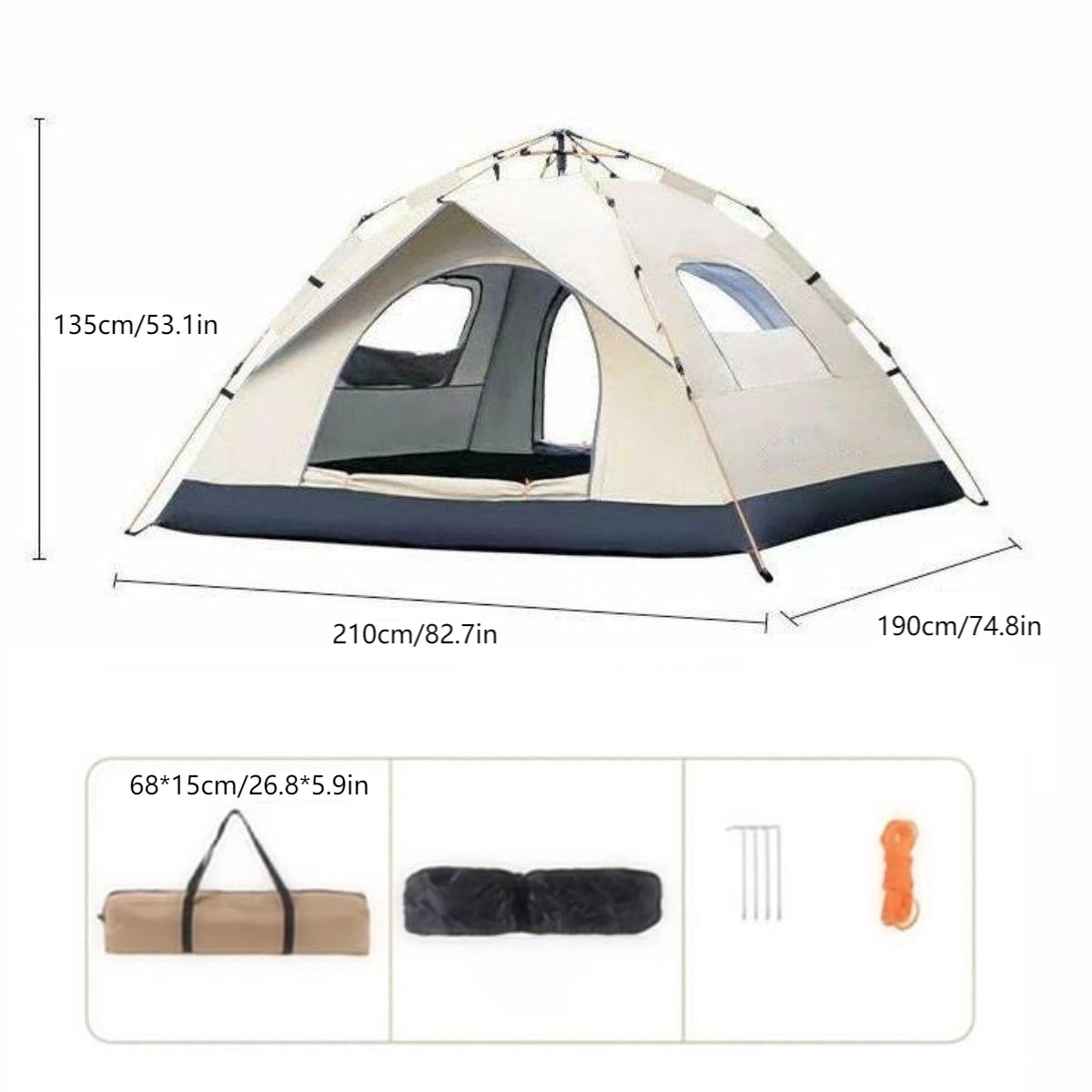 Pakicetus Automatic Camping Tent With Two Doors And Windows