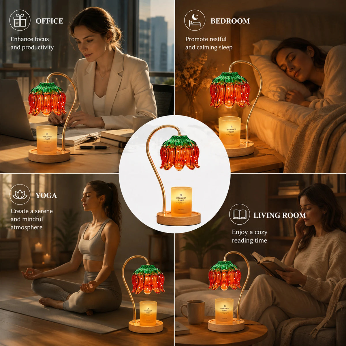 Flower Candle Warmer Lamp With Timer And Dimmable Light