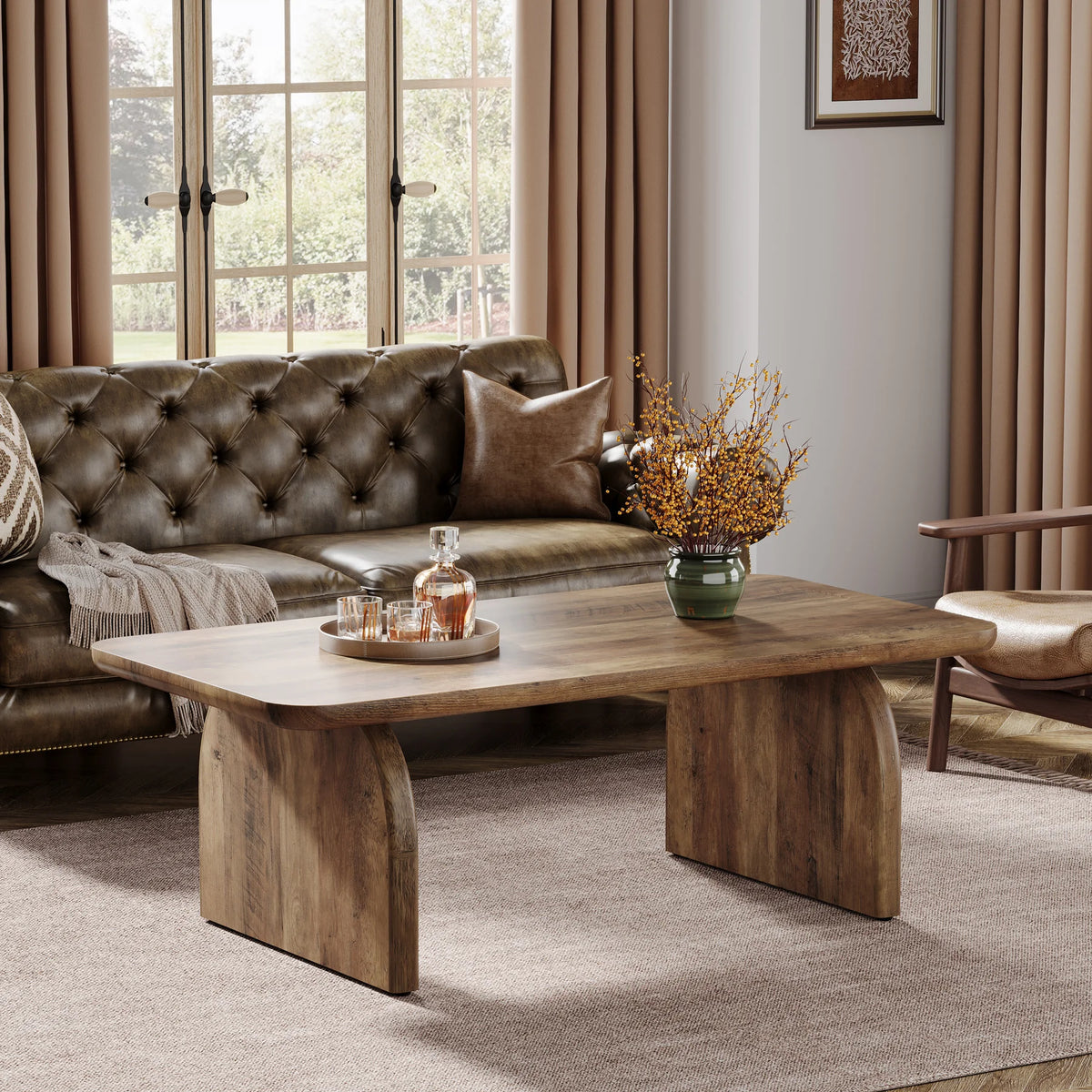 Tribesigns Farmhouse Rectangular Coffee Table with Sturdy Engineered Wood Base