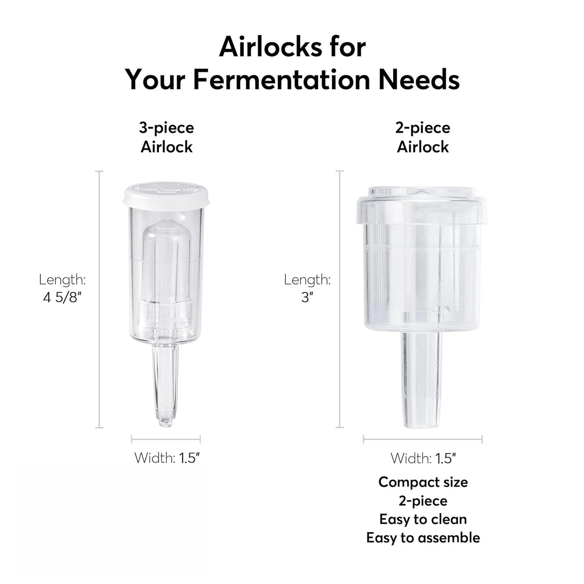 2-Piece Airlocks with #7 Rubber Stoppers for Fermentation - Airlocks for Wine Making, Brewing Beer, and Fermenting Foods - 3 Pack