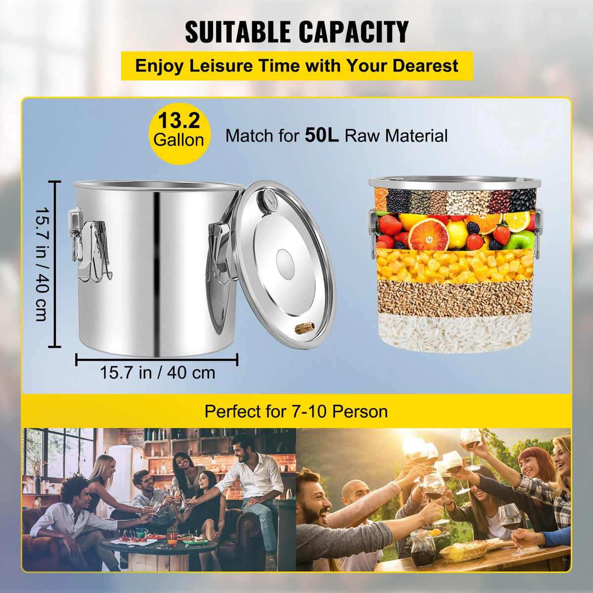 SucceBuy 50L Alcohol Water Distiller Bottle Moonshine Equipment Stainless Steel Brewing Machine for Whisky Wine Beer Dispenser