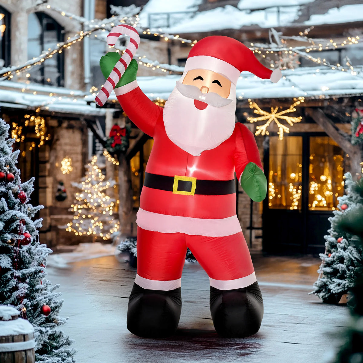 HOMCOM Christmas Inflatable Santa Claus With Candy Cane LED Lights