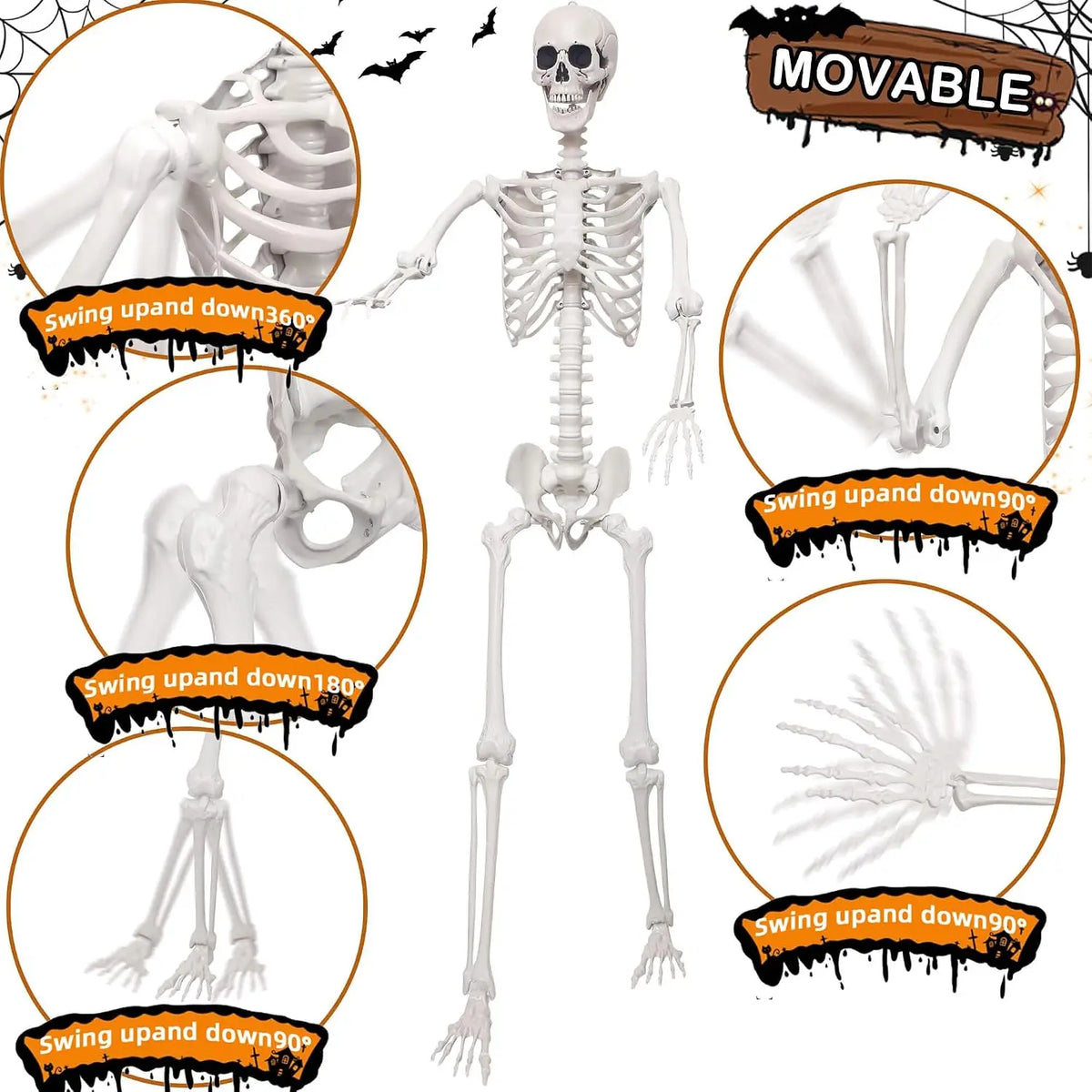 Halloween Skeleton Decoration, 7.9 Ft Plastic Skeleton with Movable Joints for Yard, Lawn, and Porch Decor