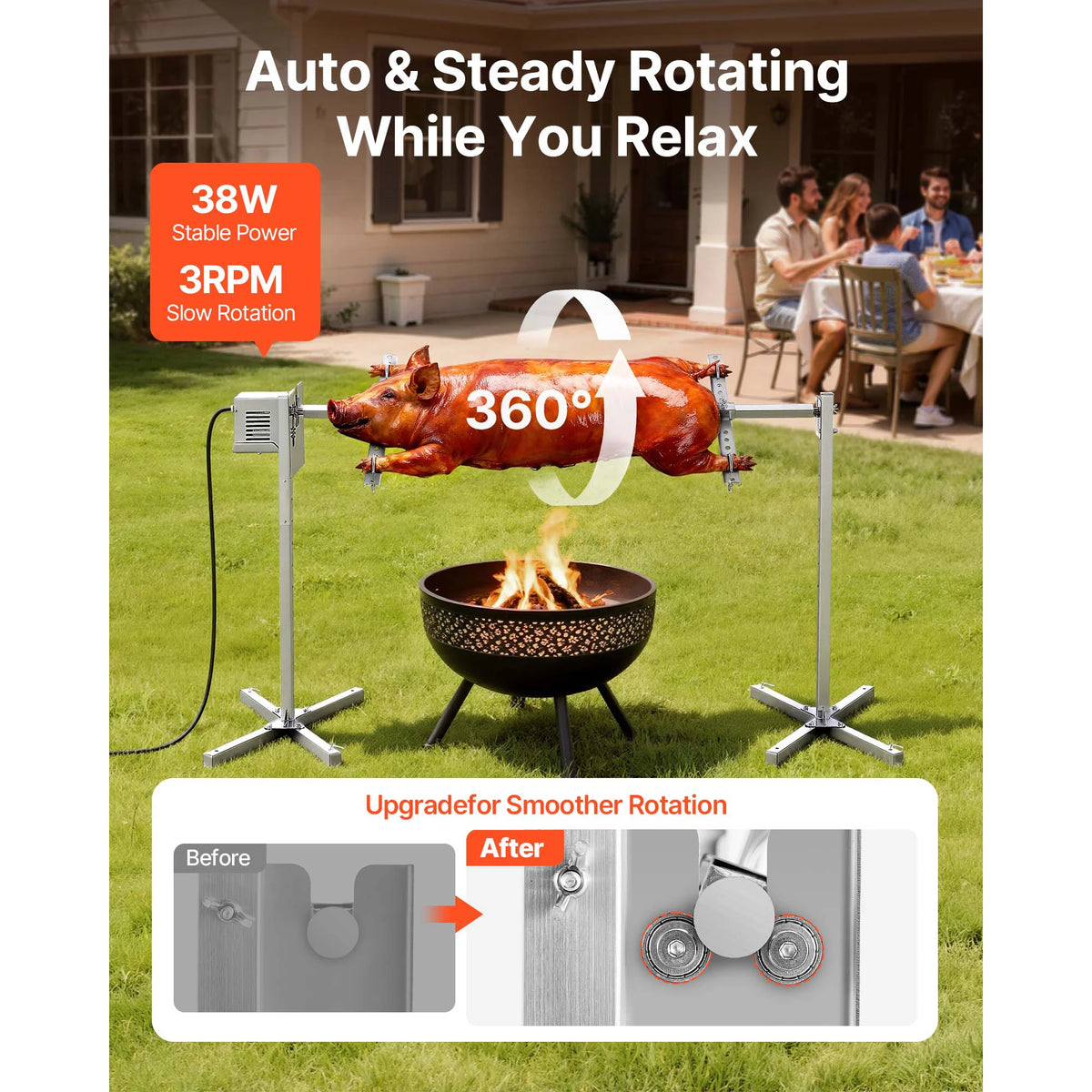 SucceBuy Rotisserie Grill Kit With Electric Motor For BBQ Parties