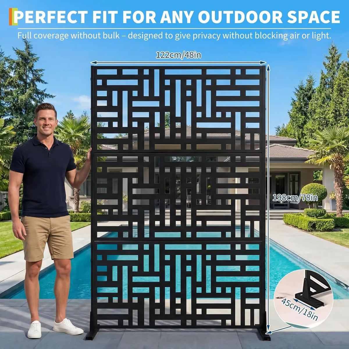 Outdoor Privacy Screen 78" h x 48" w, Heavy Duty Freestanding Metal Garden Privacy Fence Panel, Weatherproof & Rustproof Decorative Room Divider Partition for Patio, Backyard, Balcony, Deck