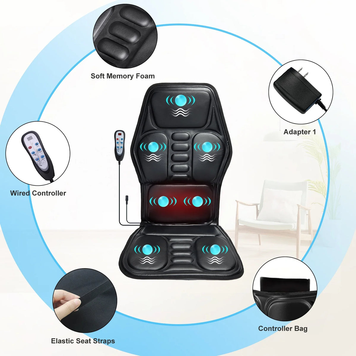 Himouta Heated Massage Chair Pad With 9 Relaxation Modes