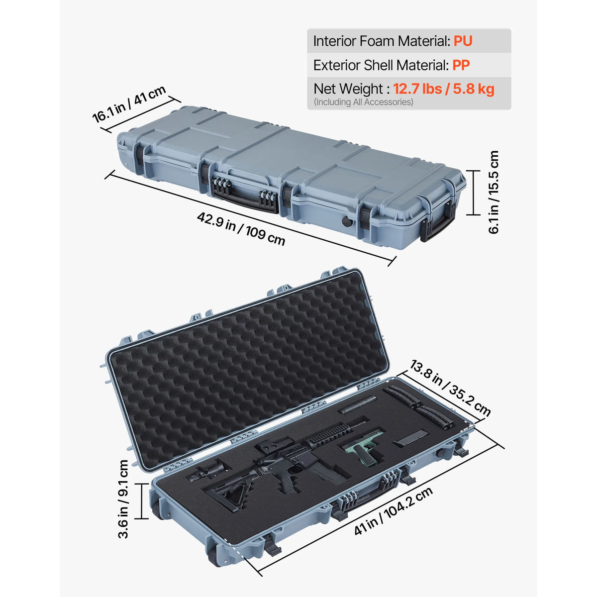 SucceBuy Waterproof Lockable Rifle Case With Foam And Wheels