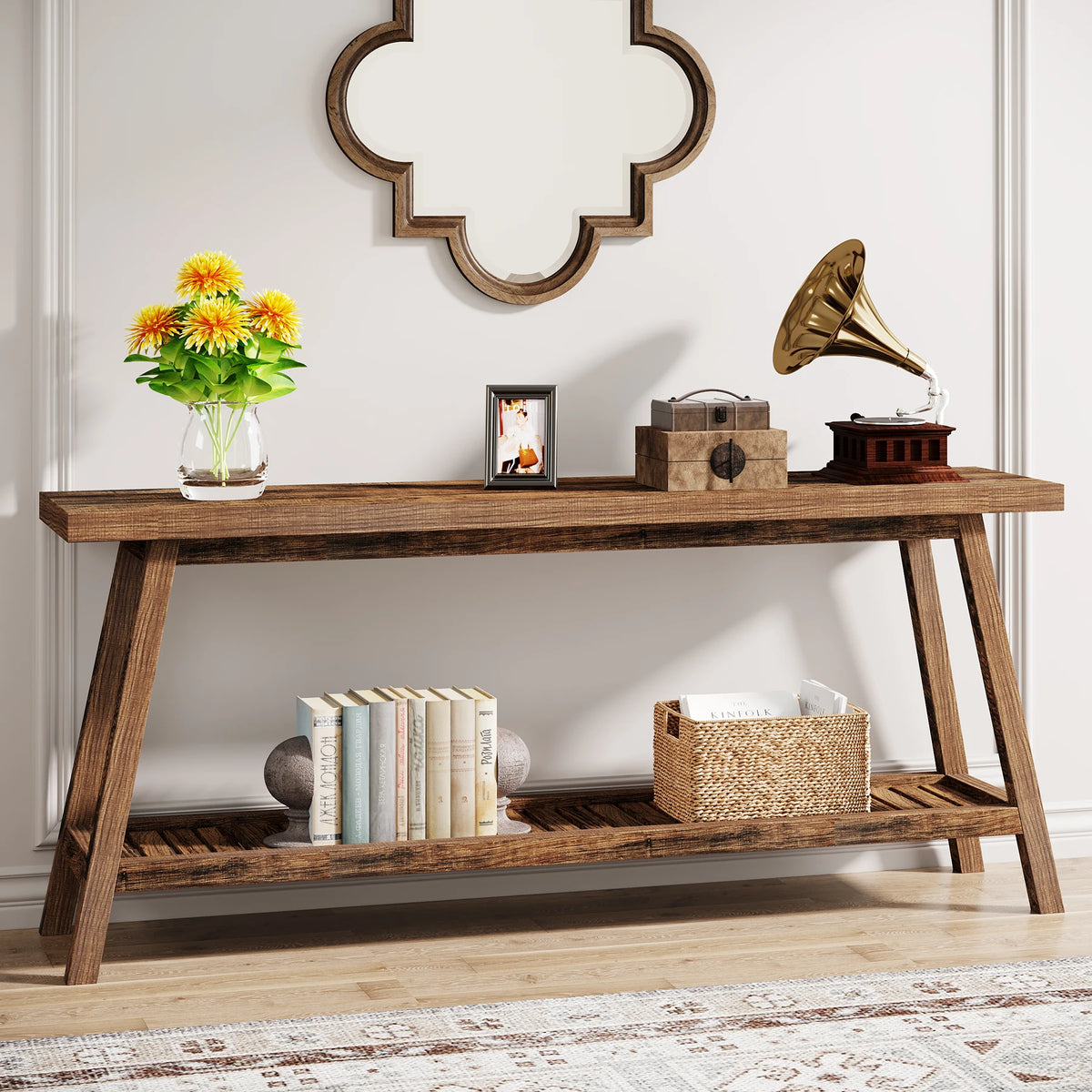 Tribesigns Farmhouse Console Entryway Table: 70.9 Inches All Wood Console Table for Entrance, 2 Tiers Narrow Long Behind Couch S