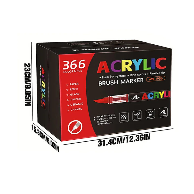 366 Colors Straight Liquid Acrylic Art Markers, Vivid Pigment, Paint Pens for Students, Artists & Hand-Painting Projects