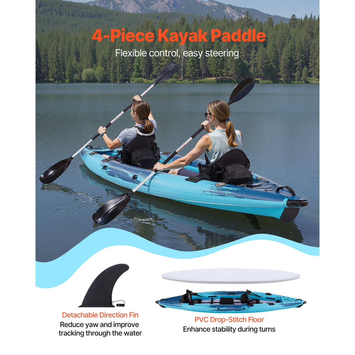 SucceBuy Inflatable Kayak with Padded Seats for Recreational Fishing