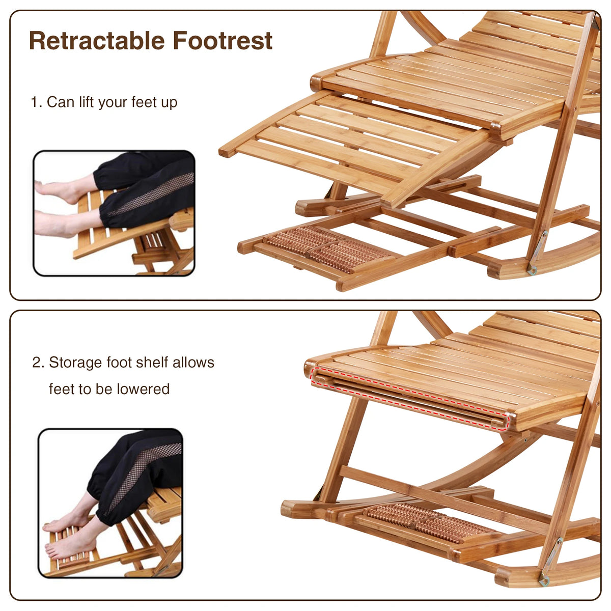 Heavy Duty Folding Bamboo Rocking Chair For Indoor Outdoor Use