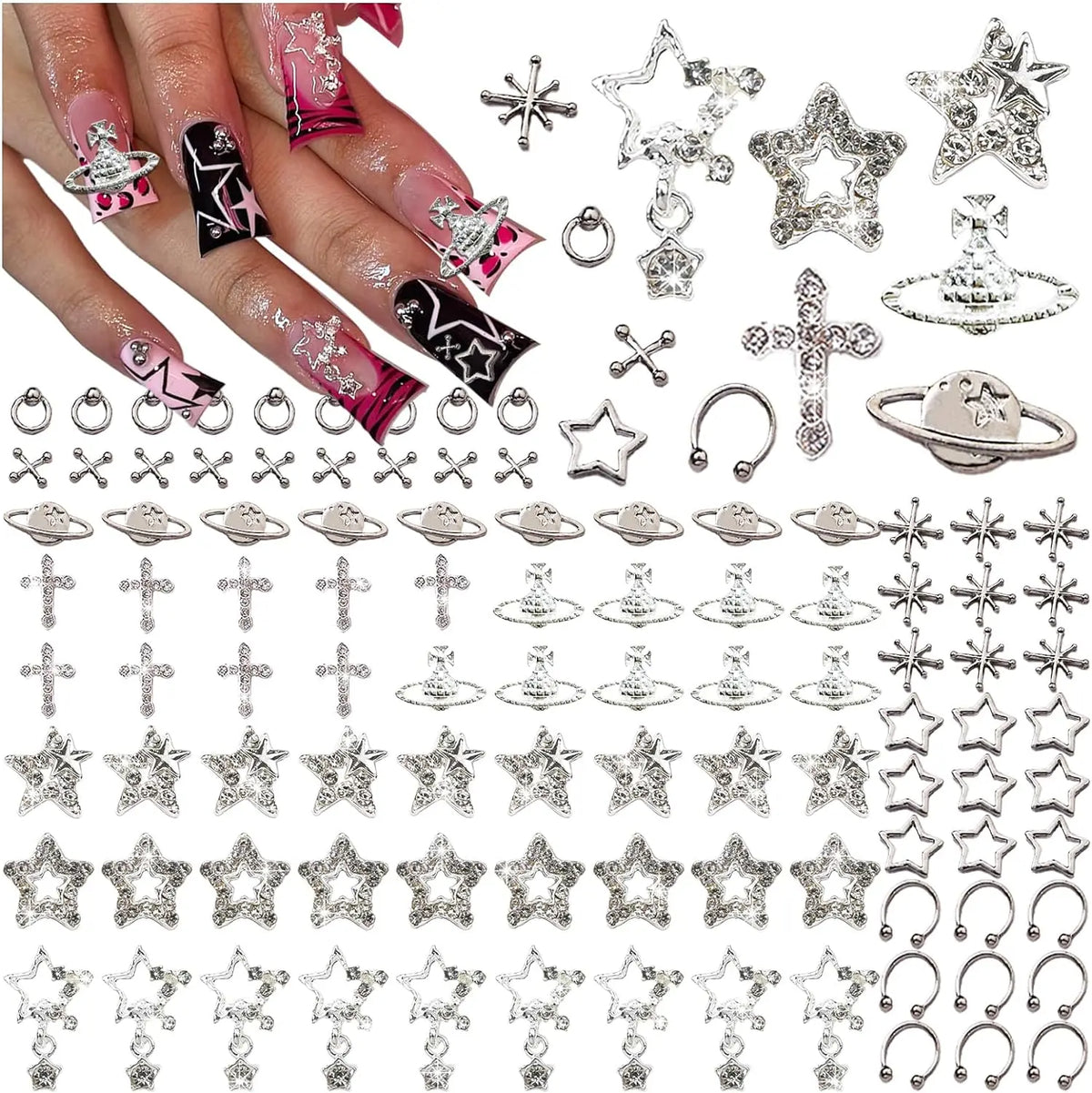 Star Planet And Cross Metal Charms For Acrylic Nail Art