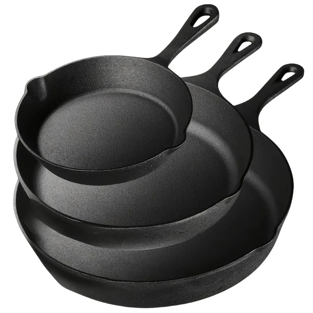 Preseasoned Cast Iron Skillet Set for Oven Grill and Campfire