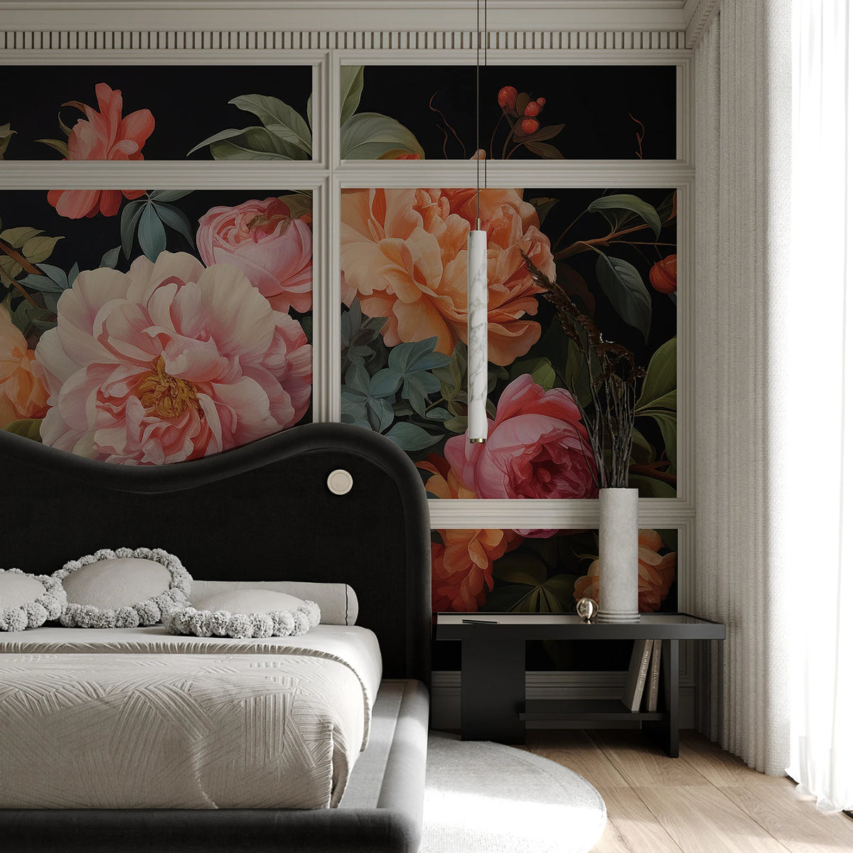 JIFFDIFF 375*250cm custom papel de parede Antique black flowers wallpaper background wall mural waterproof dark cabinet sticker