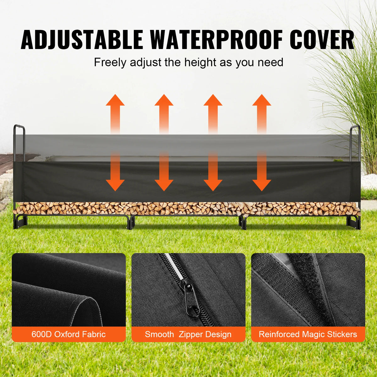 SucceBuy 12.7FT Outdoor Firewood Rack with Cover Heavy Duty Firewood Holder & 600D Oxford Waterproof Cover for Fireplace Patio