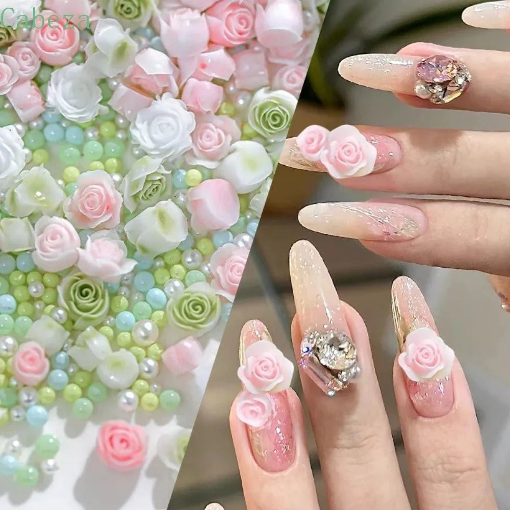 3D Resin Rose Pearl Nail Charms for Elegant Nail Art