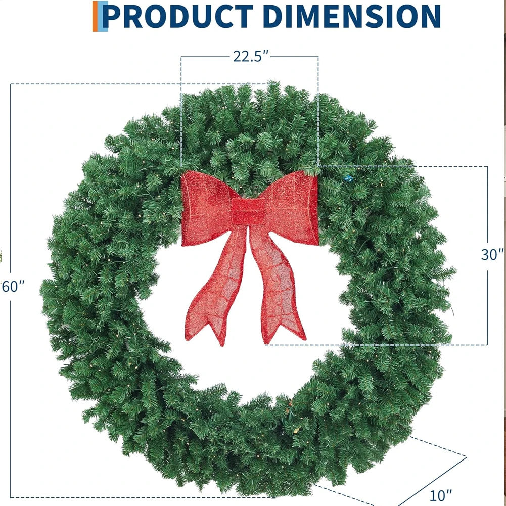 Studyset Pre-Lit Christmas Wreath Bow LED Lights Indoor Outdoor Decoration