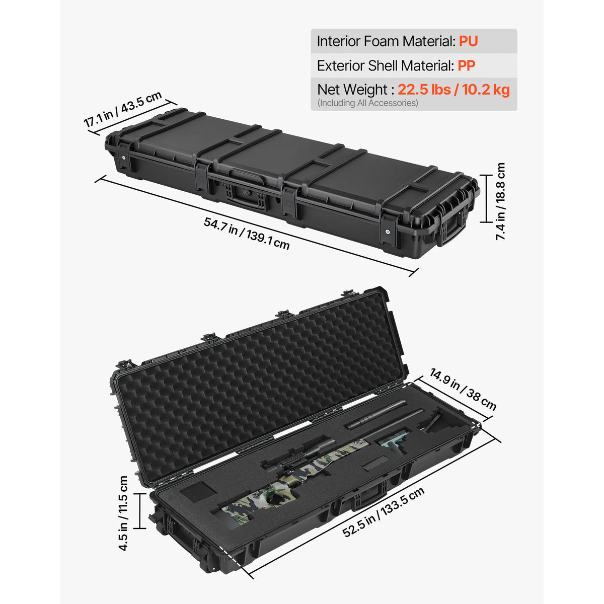 SucceBuy Waterproof Lockable Rifle Case With Foam And Wheels