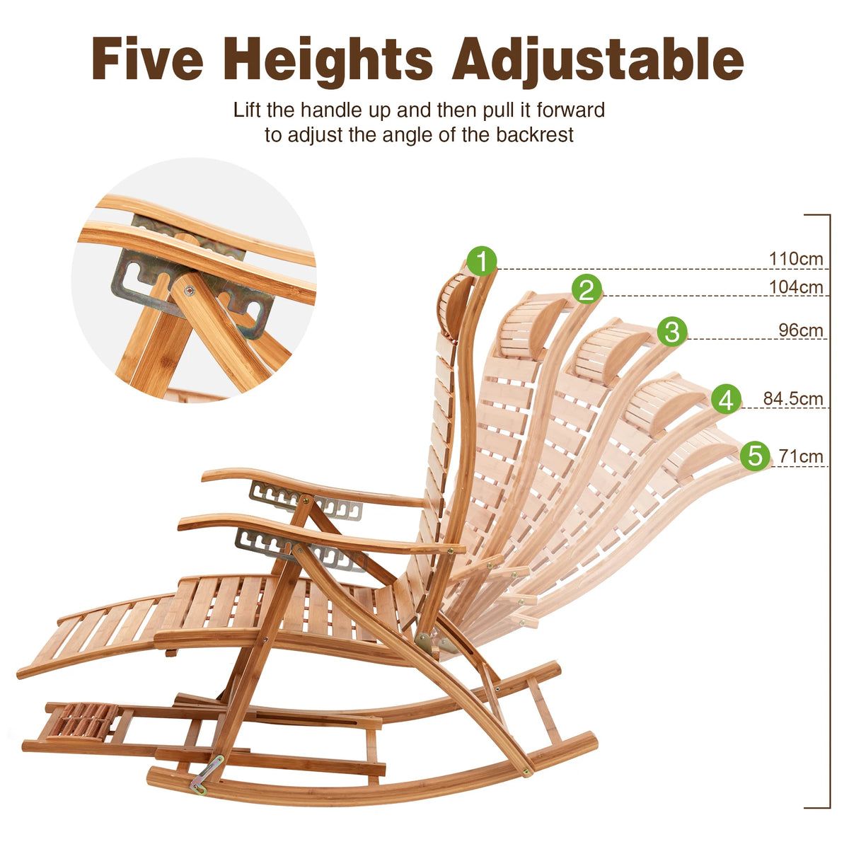 Heavy Duty Folding Bamboo Rocking Chair For Indoor Outdoor Use