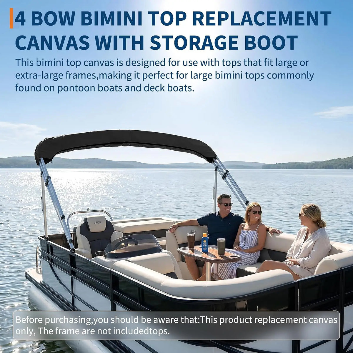 Garvee Boat Bimini Top Canopy With Mesh Side Curtains