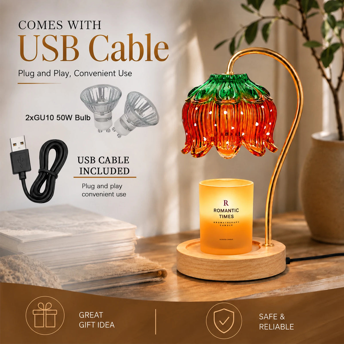 Flower Candle Warmer Lamp With Timer And Dimmable Light