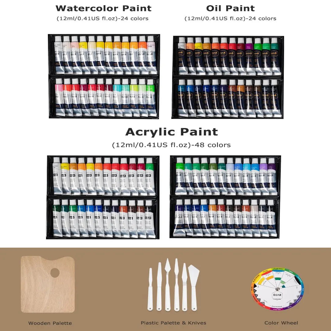 DJAR 169-Piece Wooden French Easel Art Painting Kit for Adults