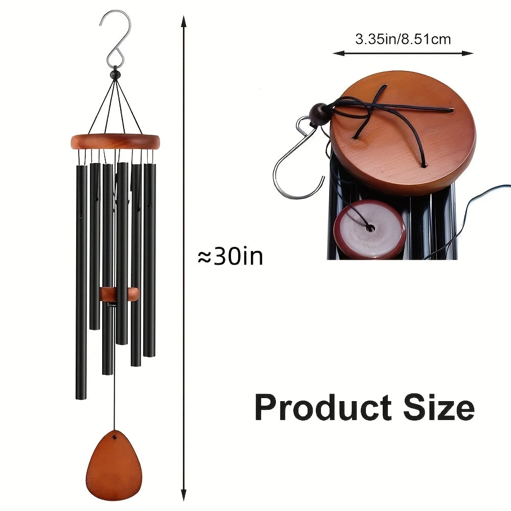 30-Inch Deep Tone Wind Chime - Heavy-Duty Outdoor/Indoor Hanging Decor, Elegant Black Wind Chimes, Patio, Yard - Perfect Housewa