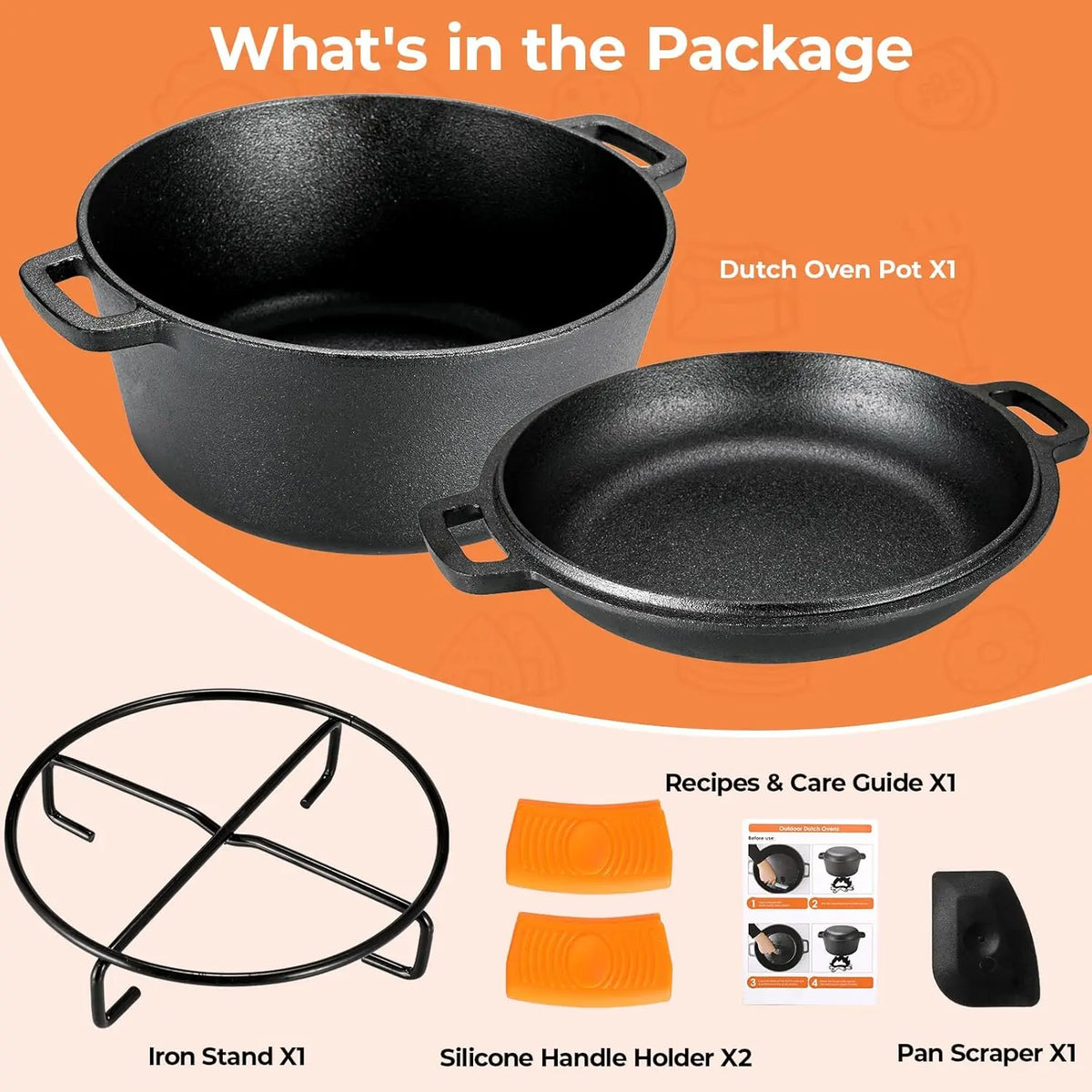 Pre-Seasoned Cast Iron Double Dutch Oven With Loop Handles