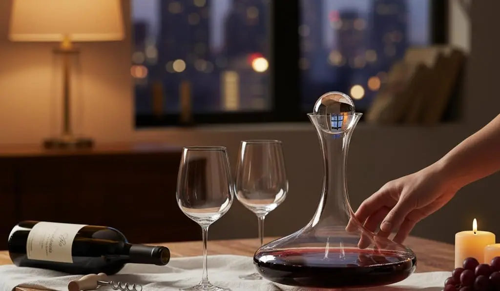 Large Wine Decanter 66 oz | Hand-Blown Lead-Free Crystal | Wide Base for Optimal Aeration | Crystal Stopper | Gift-Boxed