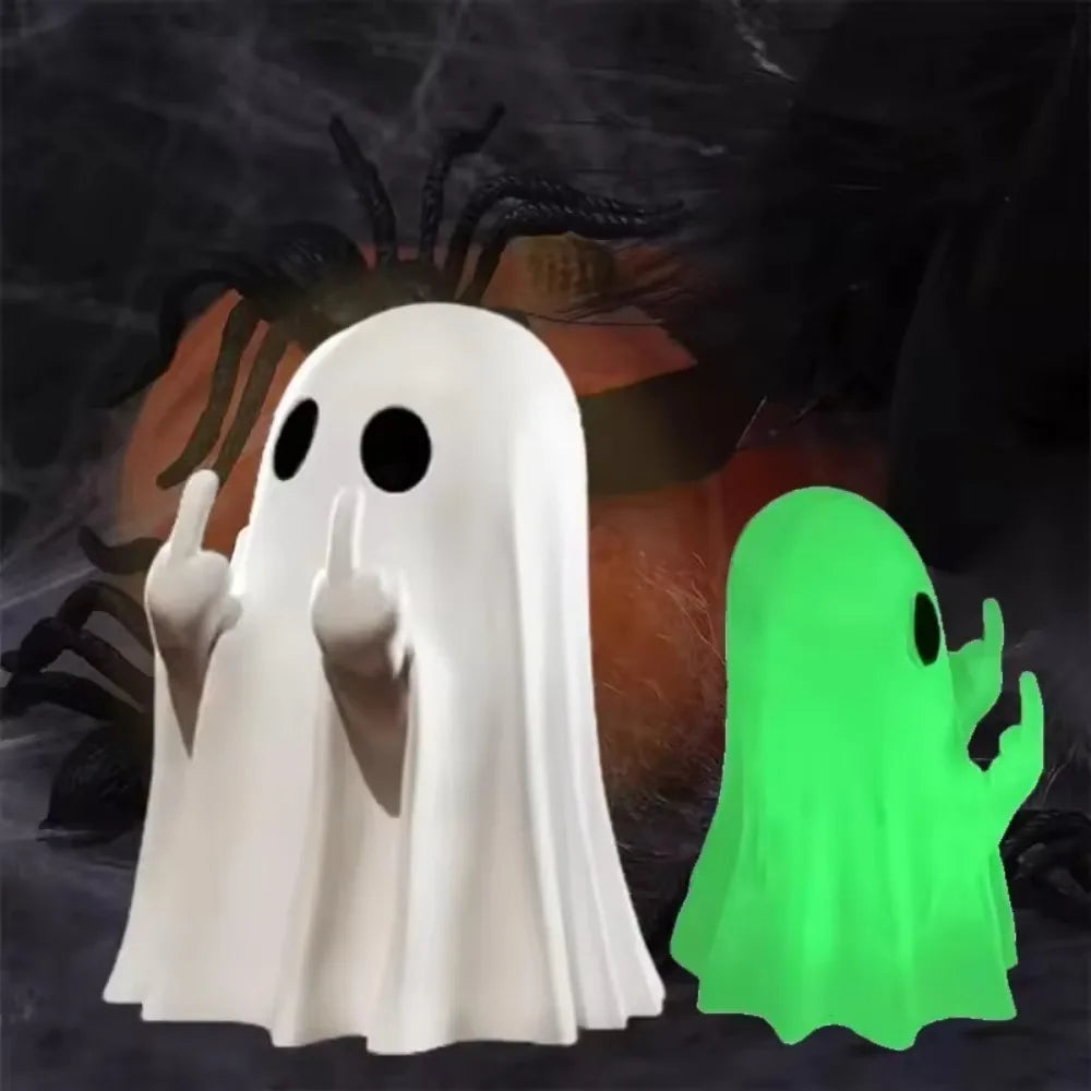Cute Ghost Resin Statue Middle Finger Halloween Shelf Decor for Home Displays