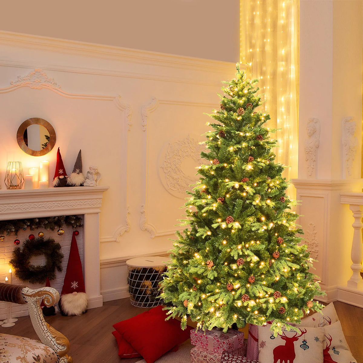 Lifezeal Pre Lit Artificial Christmas Tree Premium Spruce Hinged Design