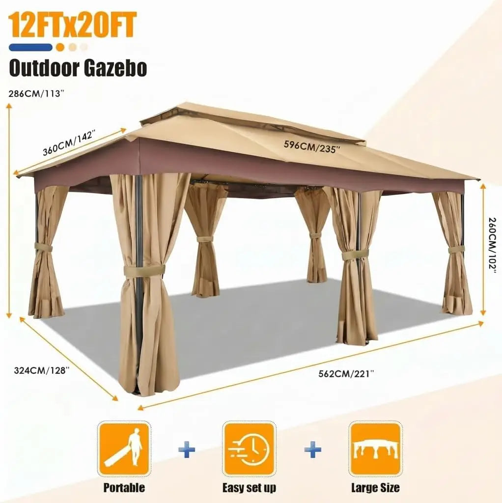 Tooluck Outdoor Gazebo With Curtains And Ventilated Double Roof