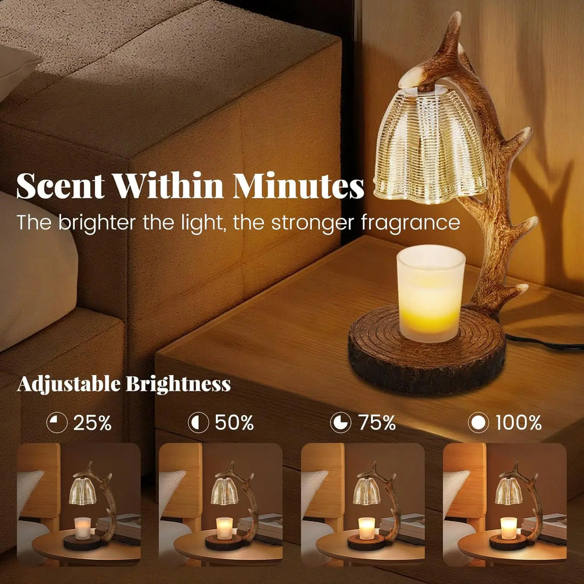 Candle Warmer Lamp With Timer And Dimming Resin Antler Design