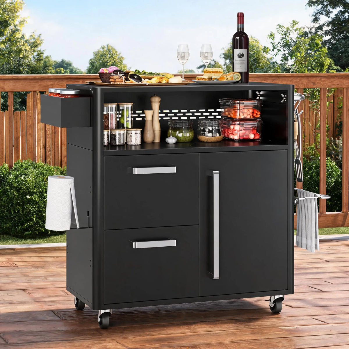 HiMISS Outdoor Grill Cart With Stainless Steel Prep Table
