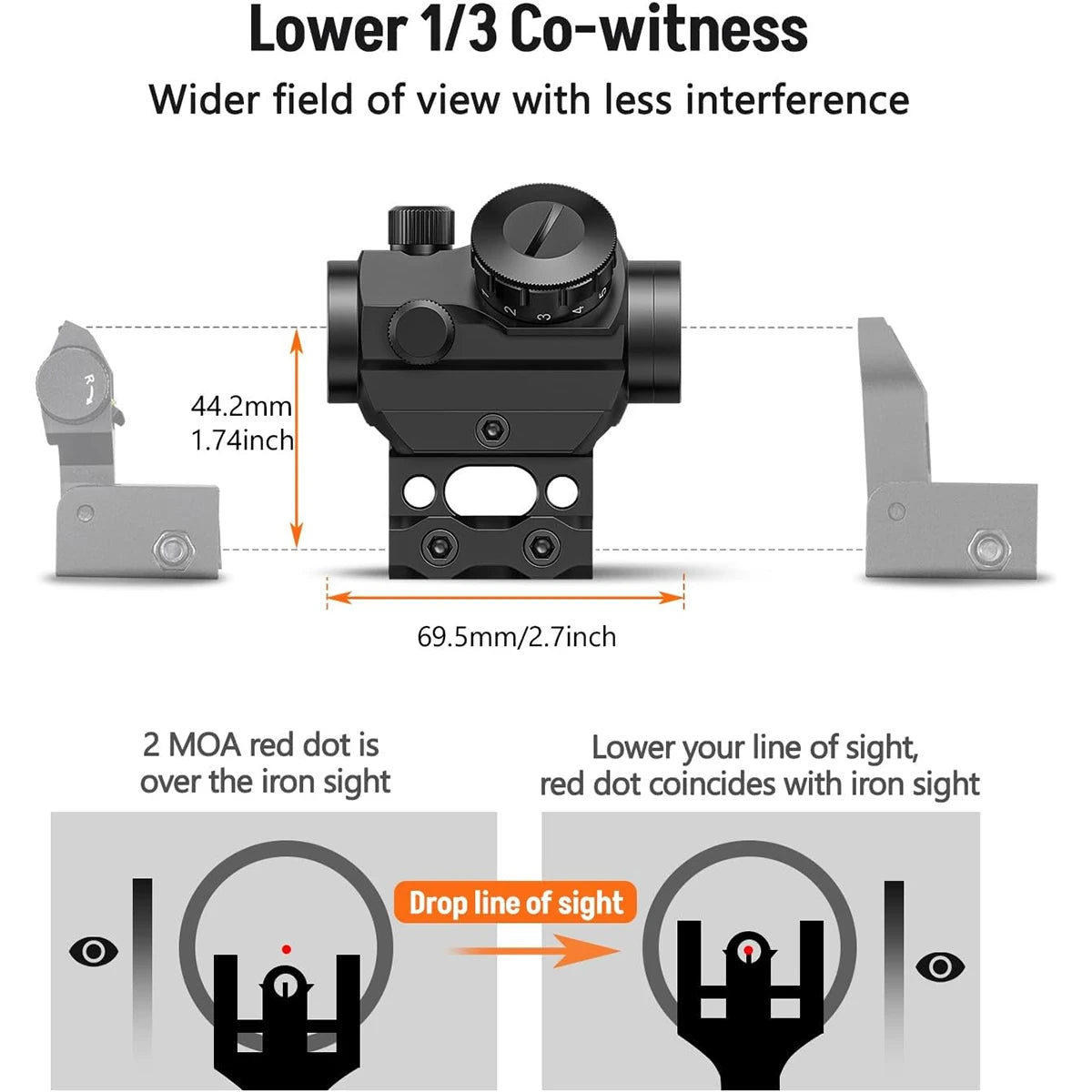 Lambul 2MOA Red Dot Sight Waterproof Shockproof Rifle Reflex Scope
